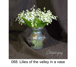 <b>068.  </b> Lilies of the valley in a vase.  (3D shooting : with step to step moving). 2010. 57x57 cm.<br>
 Price - <b>15000</b> roubles unframed 